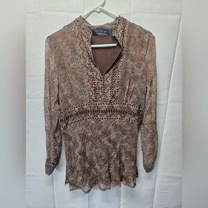 New York City Design Co. Silk Brown Patterned Women's Top